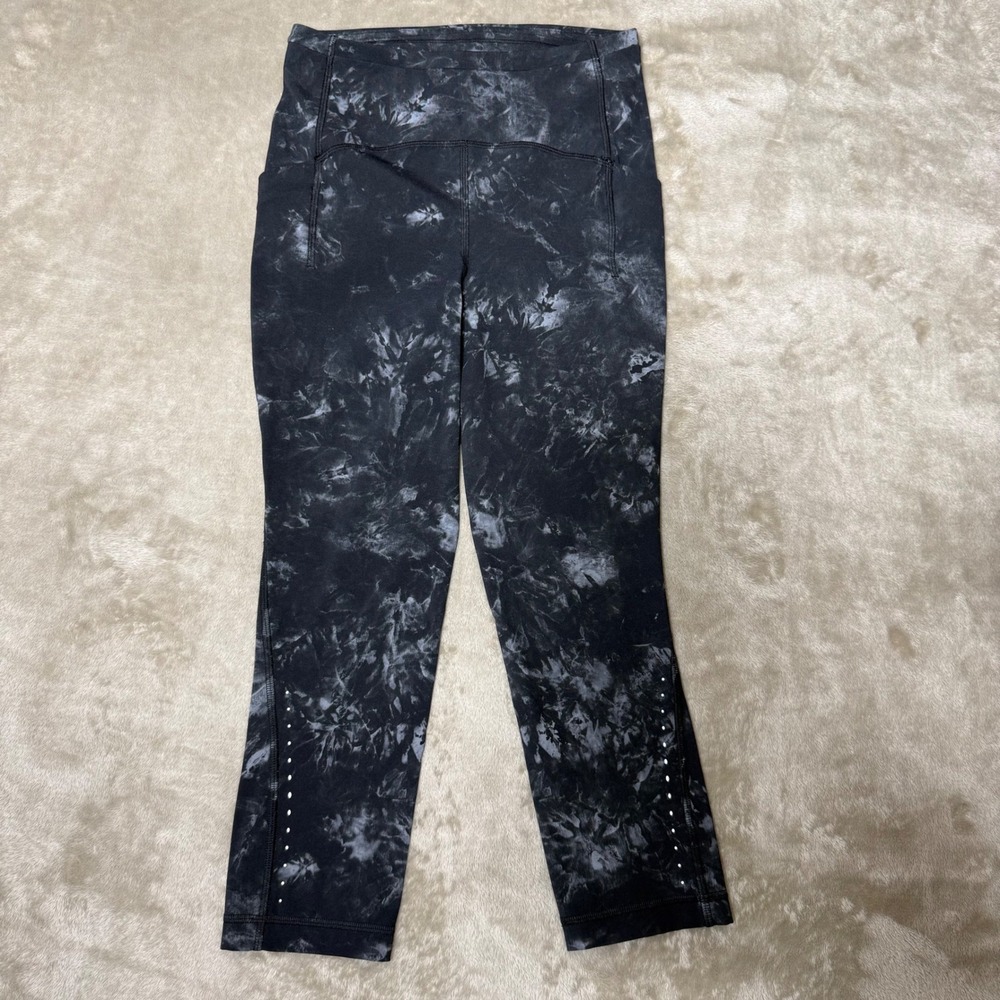 Lululemon Speed Up Crop Leggings Tie Dye Black Grey Size 4 Pocket Running Pants